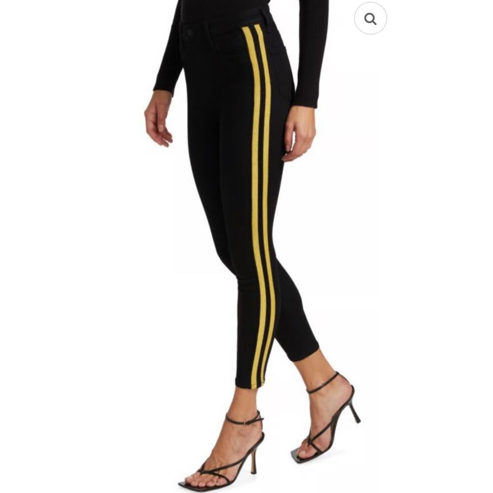 L'Agence Margot Skinny Jeans Black Shimmering Gold Stripe Sz 28 - Picture 1 of 8